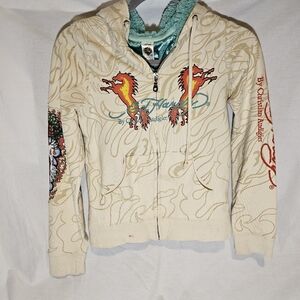 Ed Hardy Beige Hoodie with Dragon Design